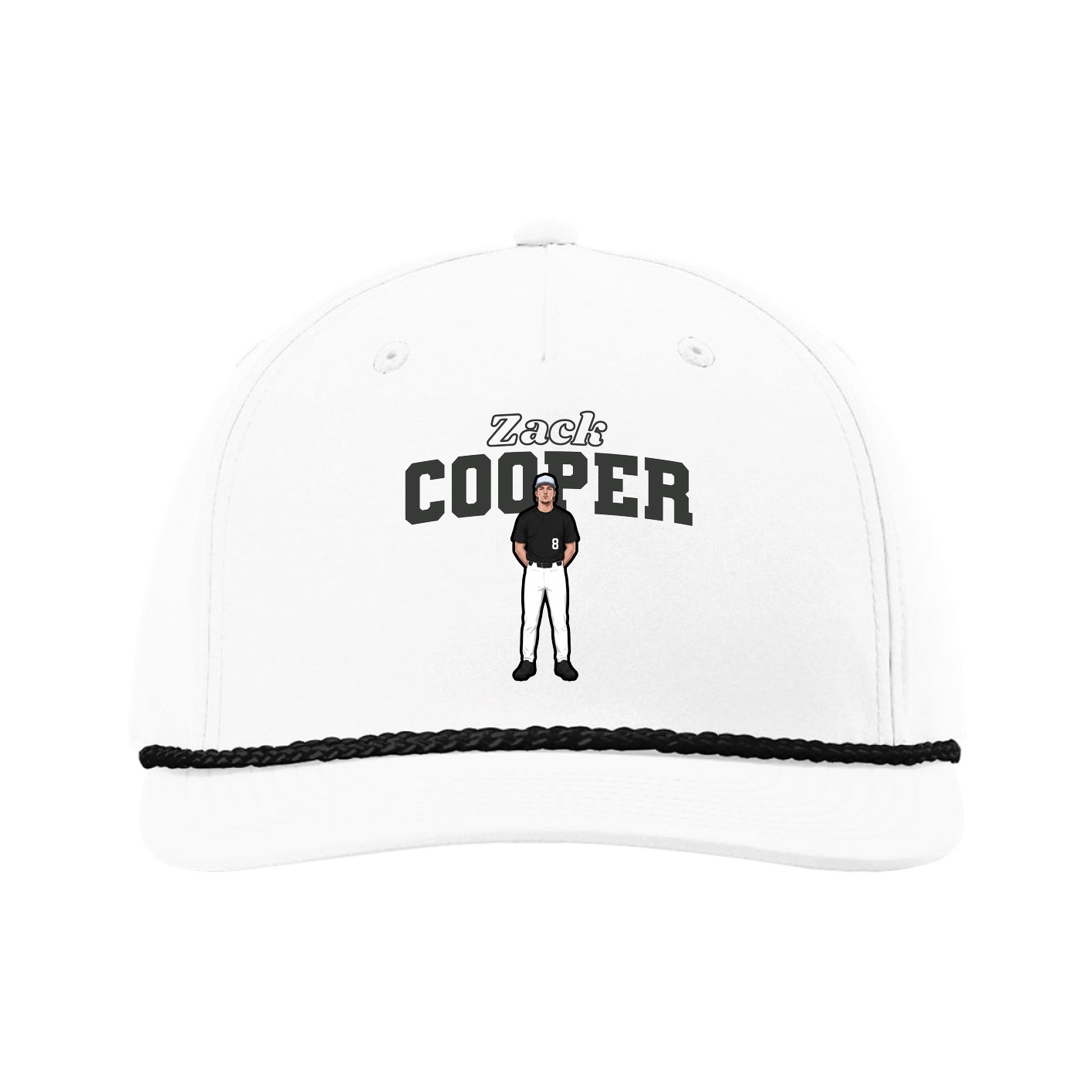 Five-Panel Classic Rope Cap — Name Arch in White