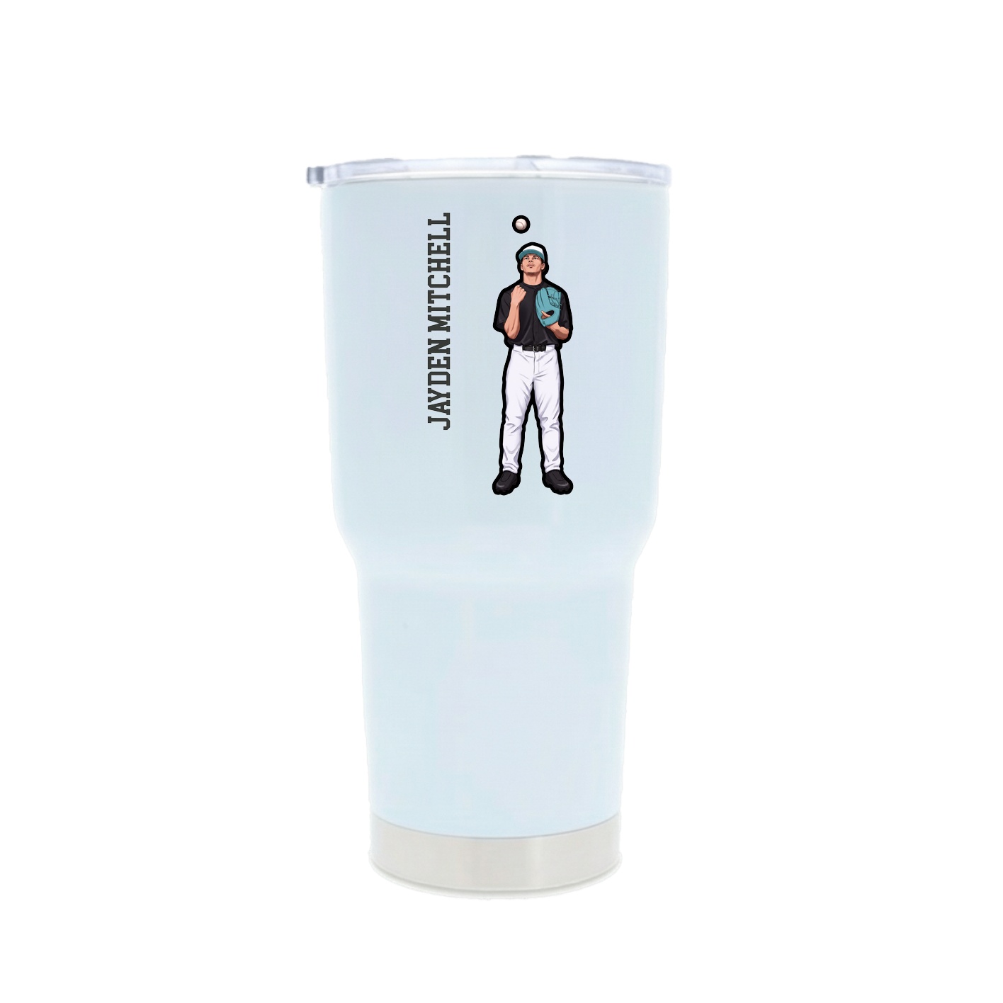 30oz Stainless Steel Tumbler — Name Vertical in White
