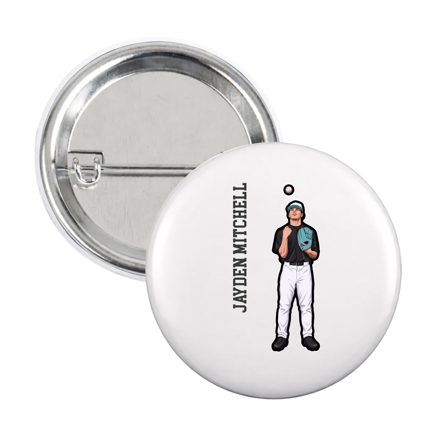 Game Day Button — Name Vertical in White