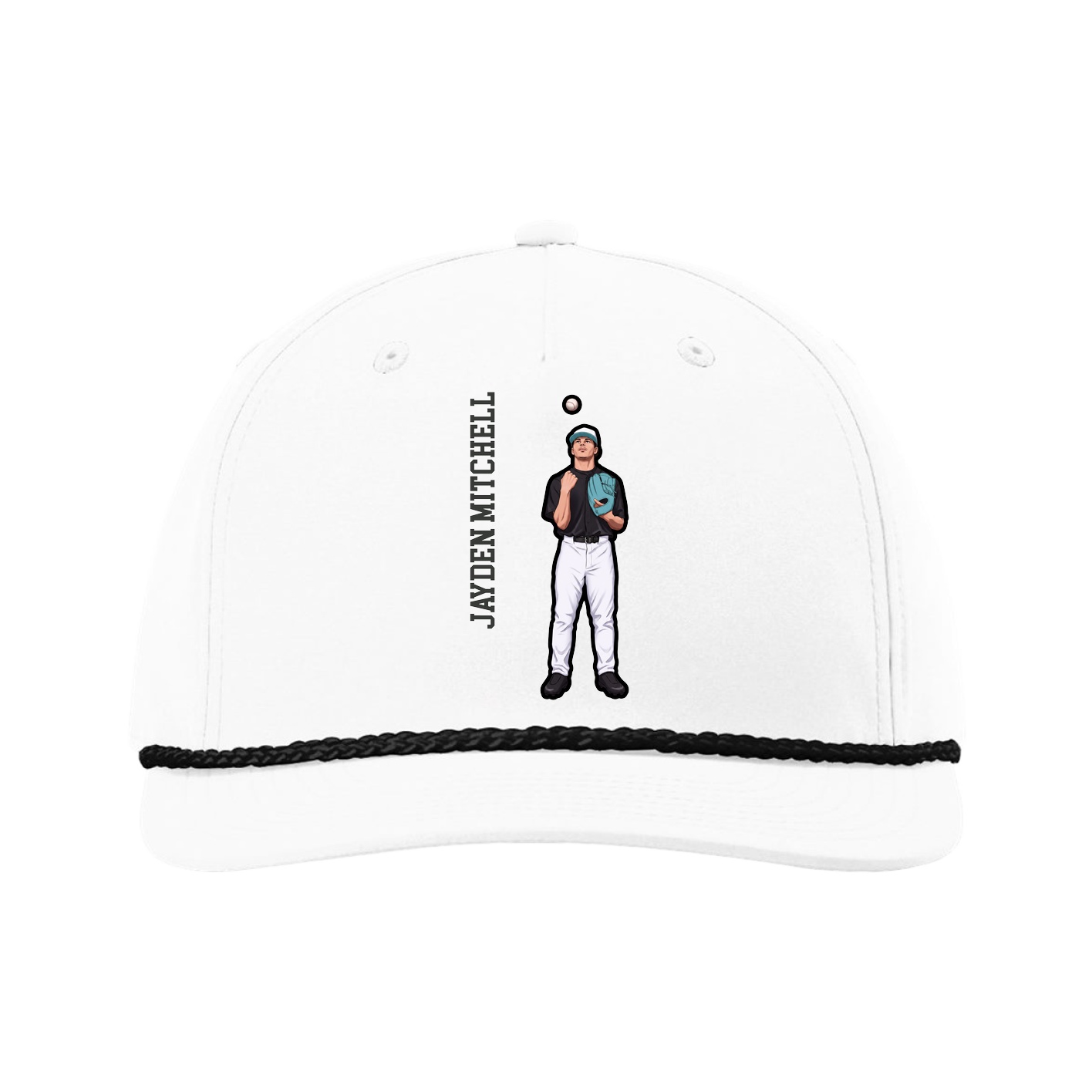Five-Panel Classic Rope Cap — Name Vertical in White