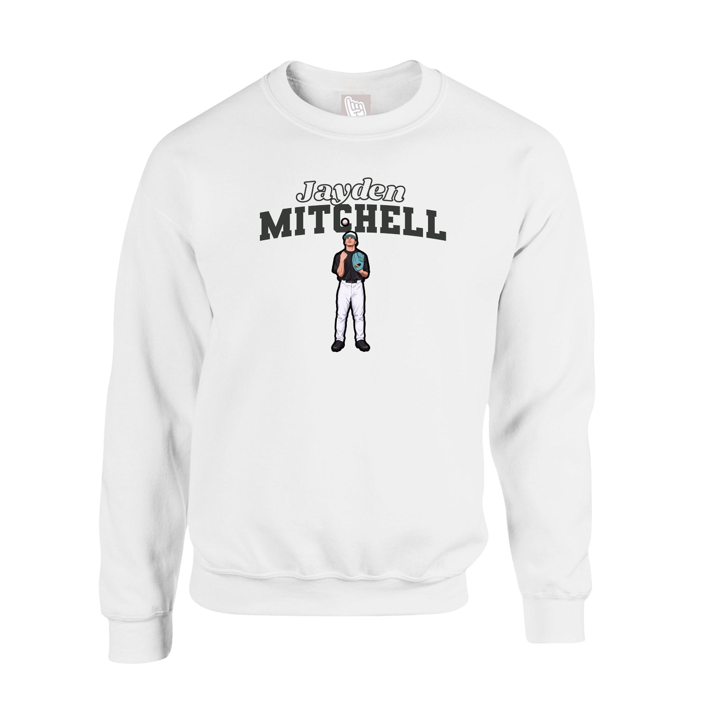Fleece Crew — Name Arch in White