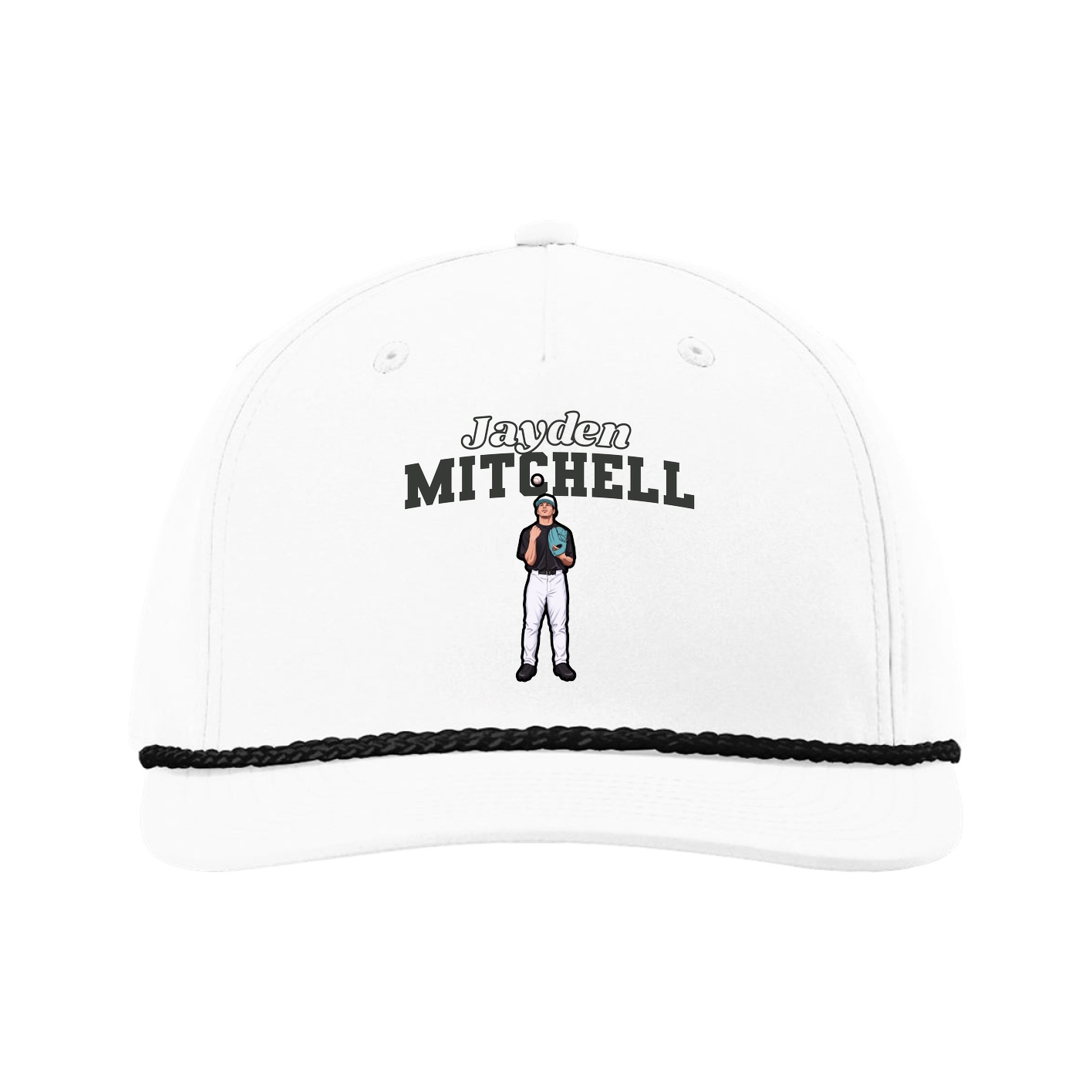Five-Panel Classic Rope Cap — Name Arch in White