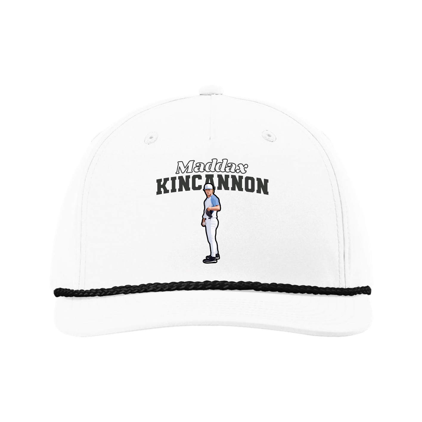 Five-Panel Classic Rope Cap — Name Arch in White