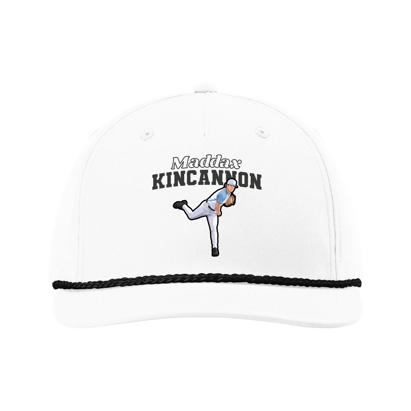Five-Panel Classic Rope Cap — Name Arch in White
