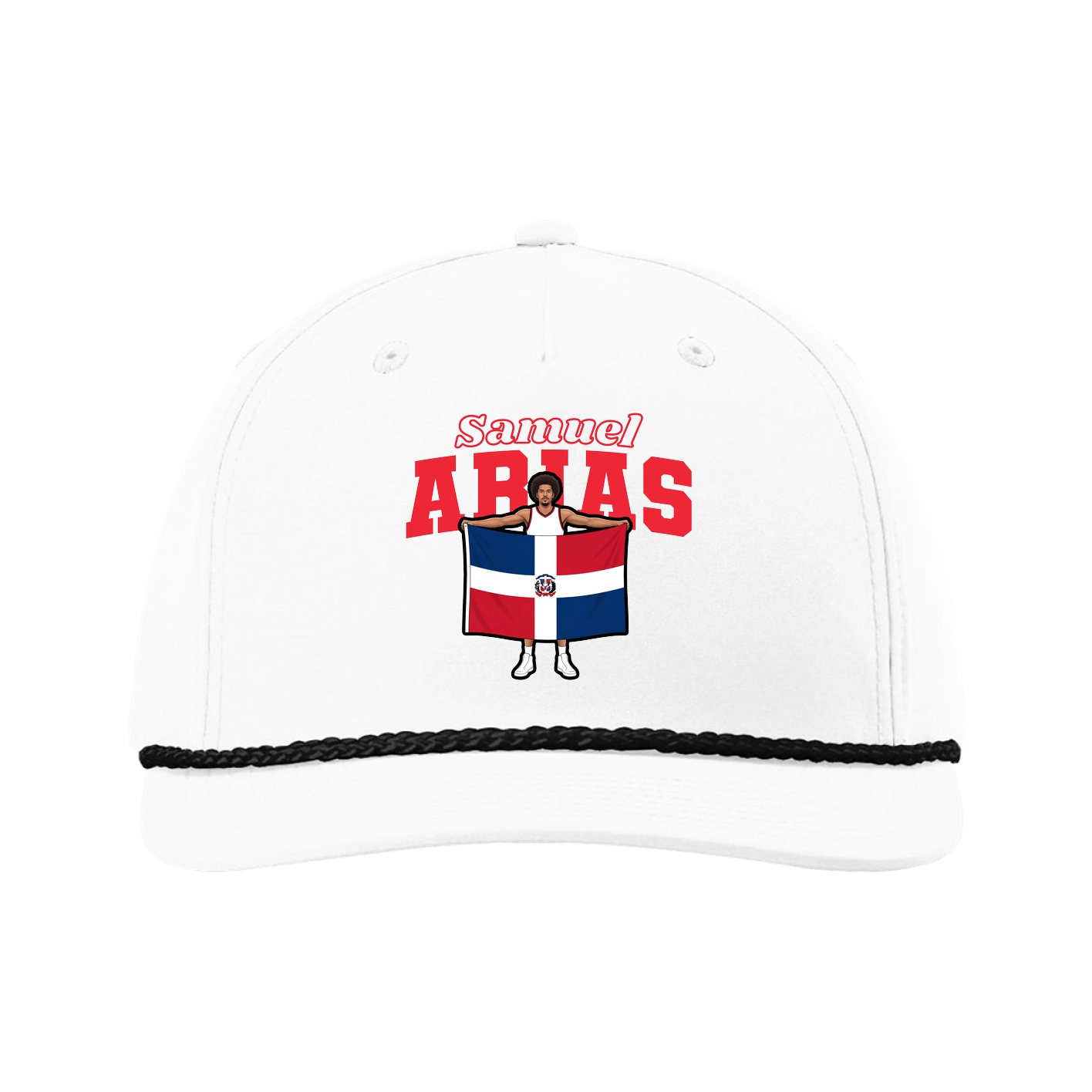 Five-Panel Classic Rope Cap — Name Arch in White