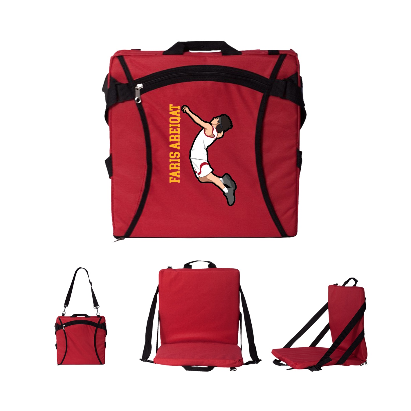 Folding Stadium Seat — Name Vertical in Red
