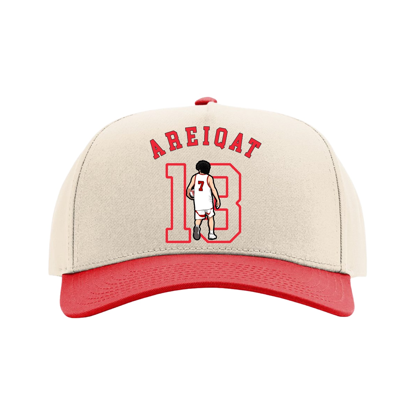 Full Fabric Five-Panel Champ Cap — Shirsey Arch in Cream/Red