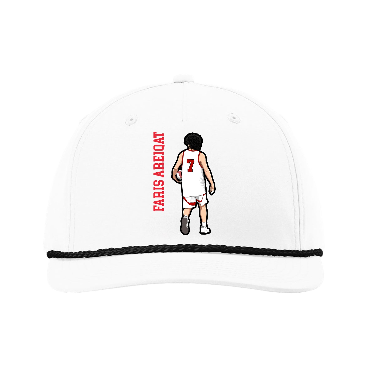 Five-Panel Classic Rope Cap — Name Vertical in White