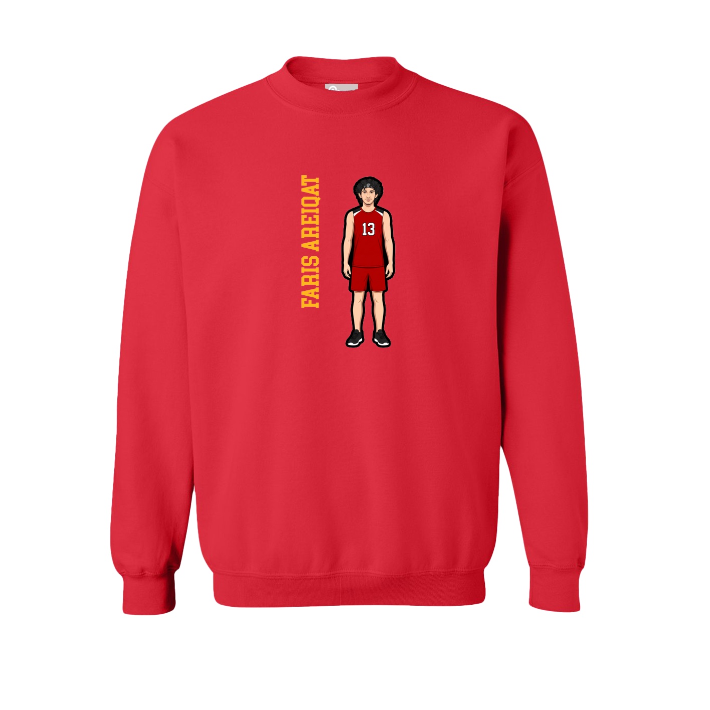 Fleece Crew — Name Vertical in Red