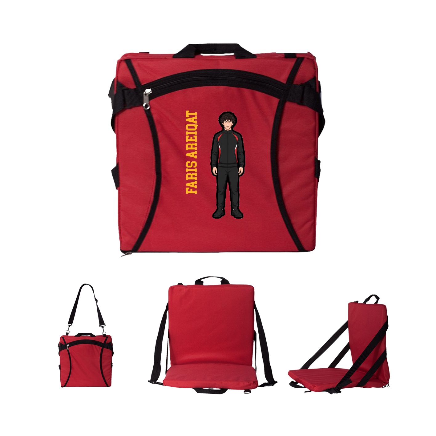 Folding Stadium Seat — Name Vertical in Red