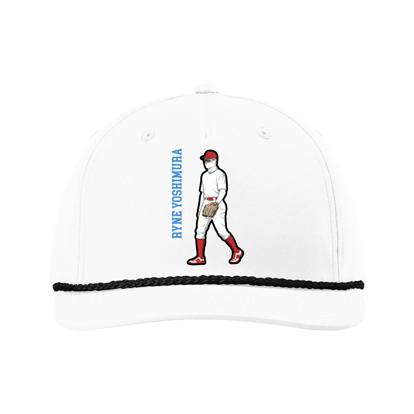 Five-Panel Classic Rope Cap — Name Vertical in White
