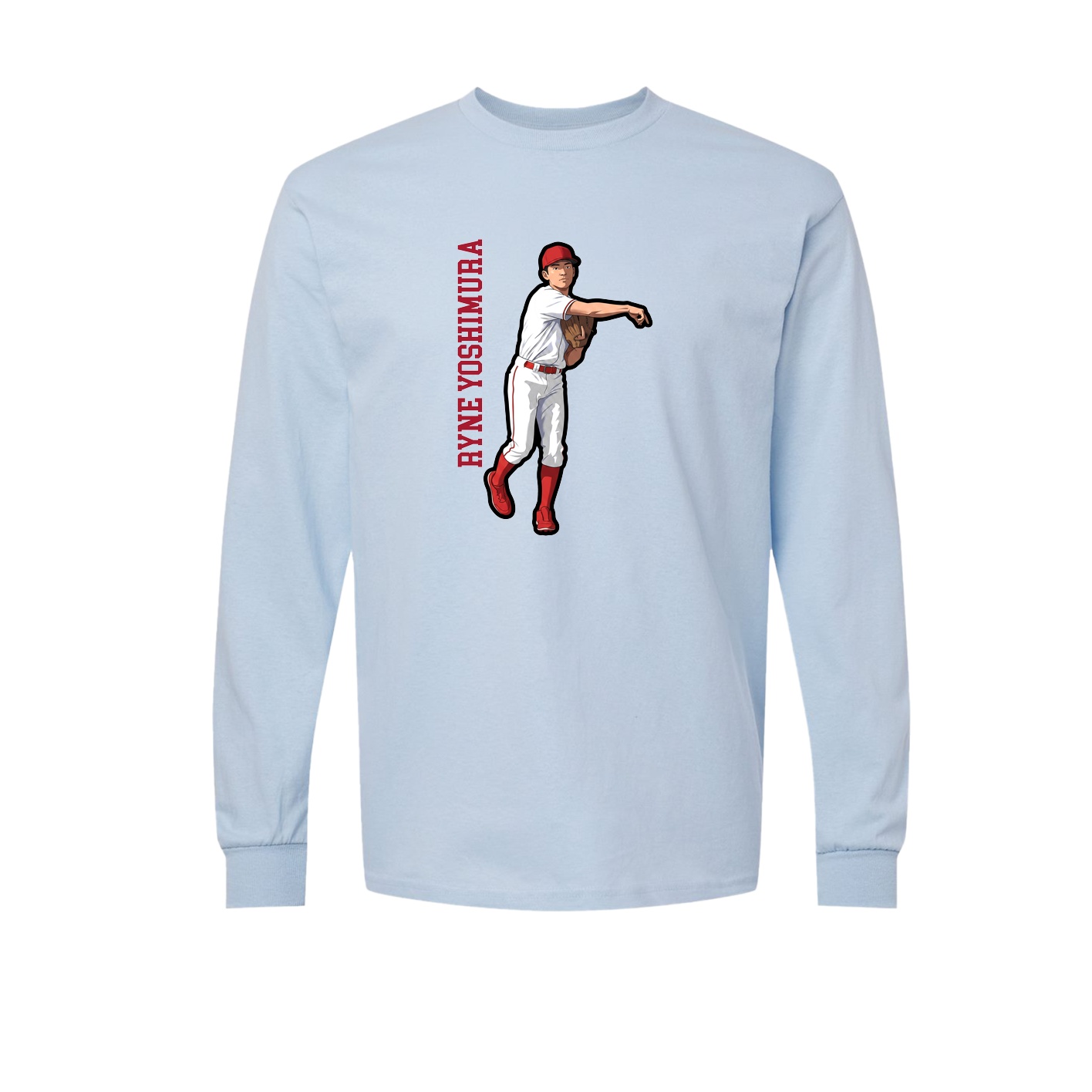 Long Sleeve Tee — Name Vertical in Light Blue