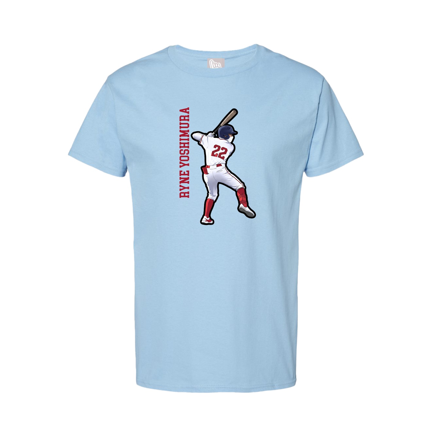 Youth Tee — Name Vertical in Light Blue