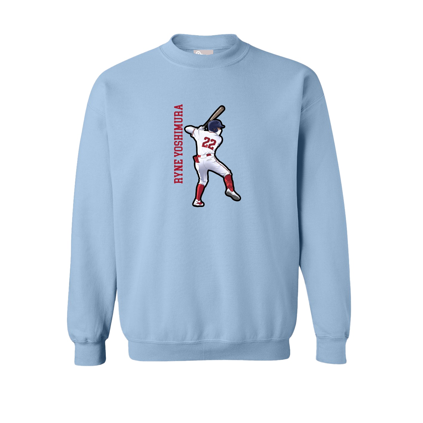 Fleece Crew — Name Vertical in Light Blue