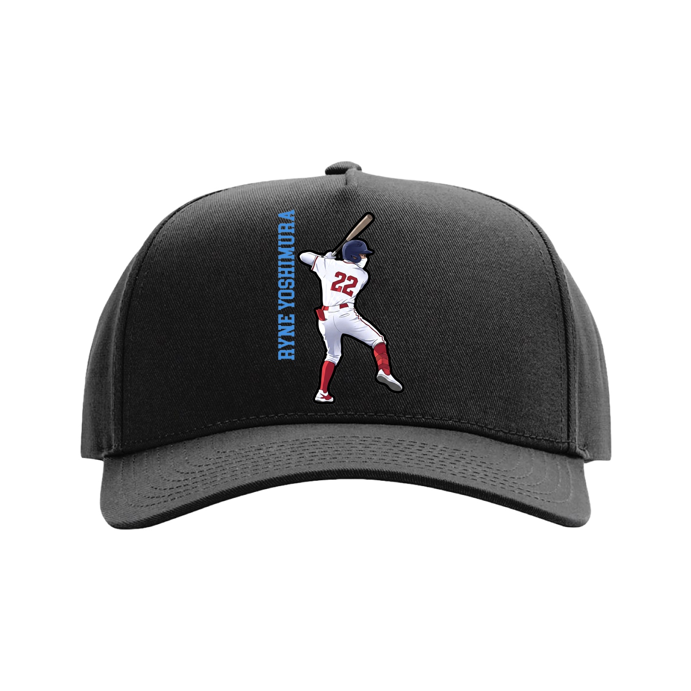 Full Fabric Five-Panel Champ Cap — Name Vertical in Black