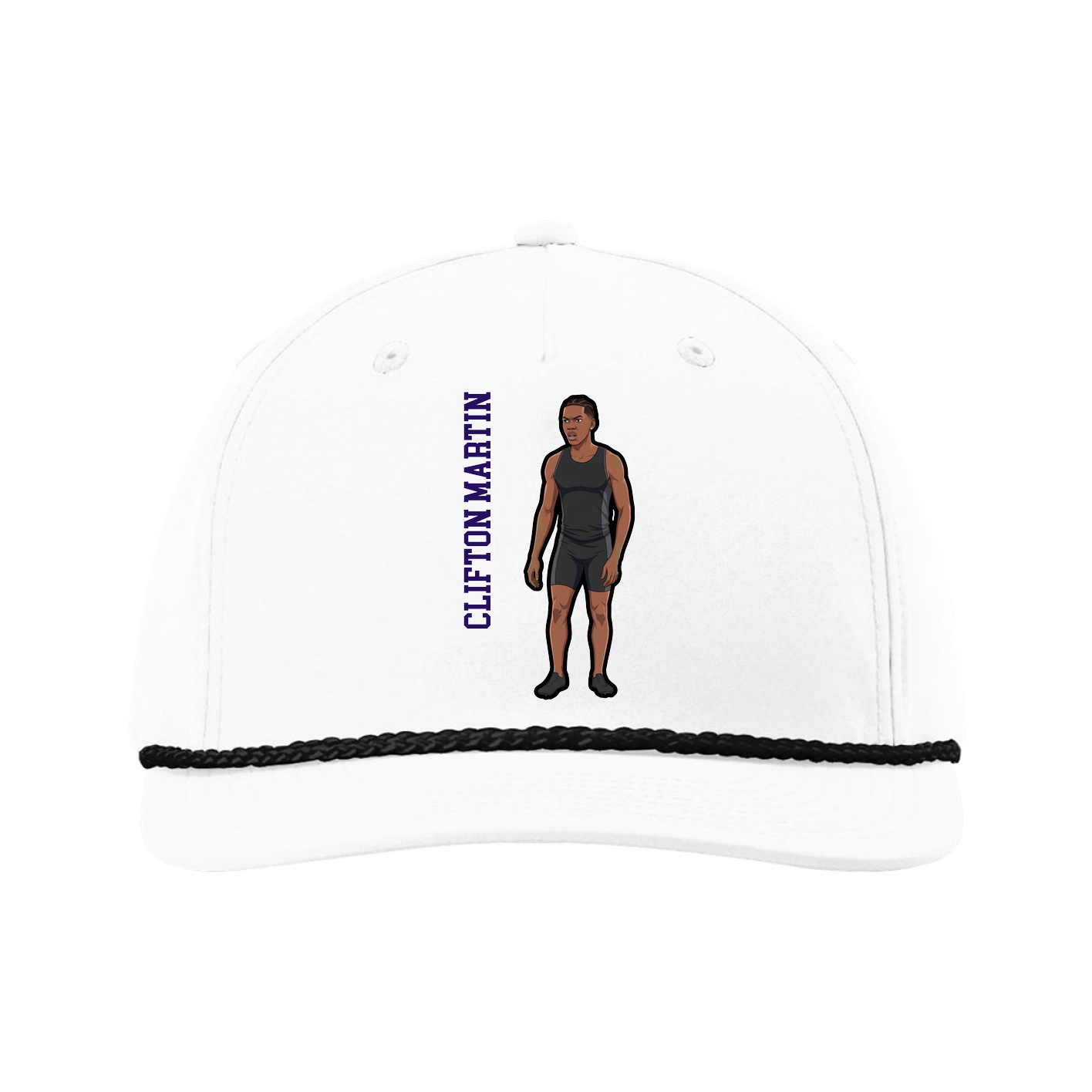 Five-Panel Classic Rope Cap — Name Vertical in White