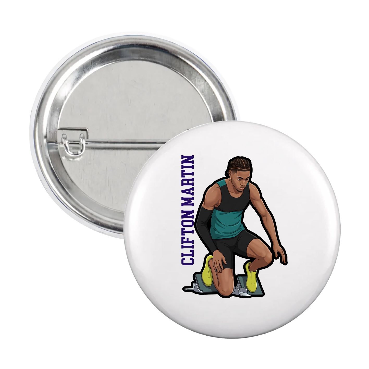 Game Day Button — Name Vertical in White