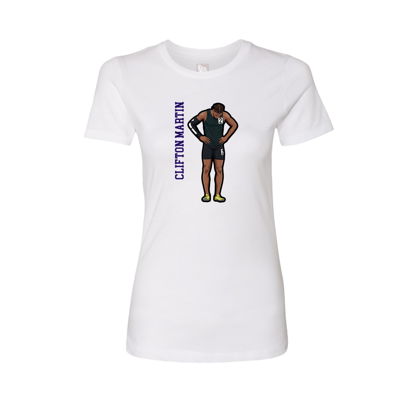 Fitted Women's Tee — Name Vertical in White