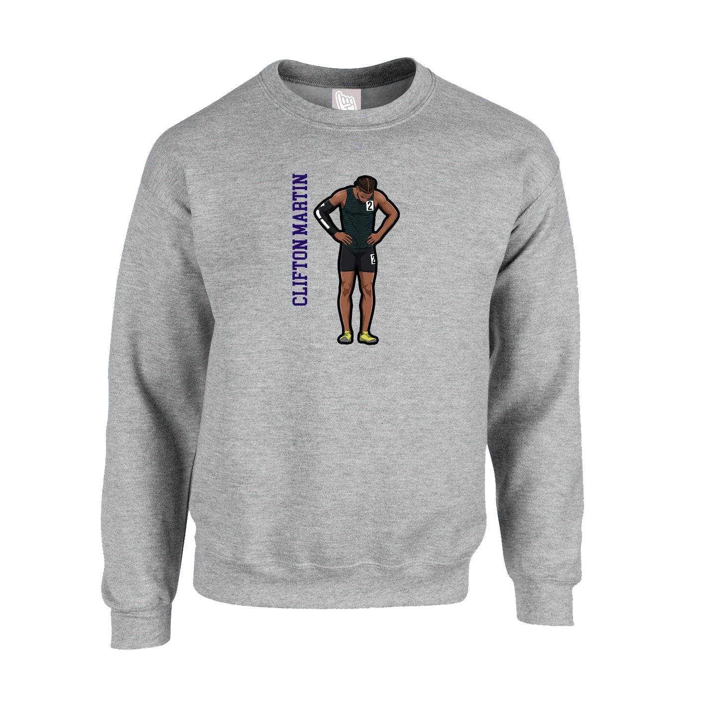 Fleece Crew — Name Vertical in Grey