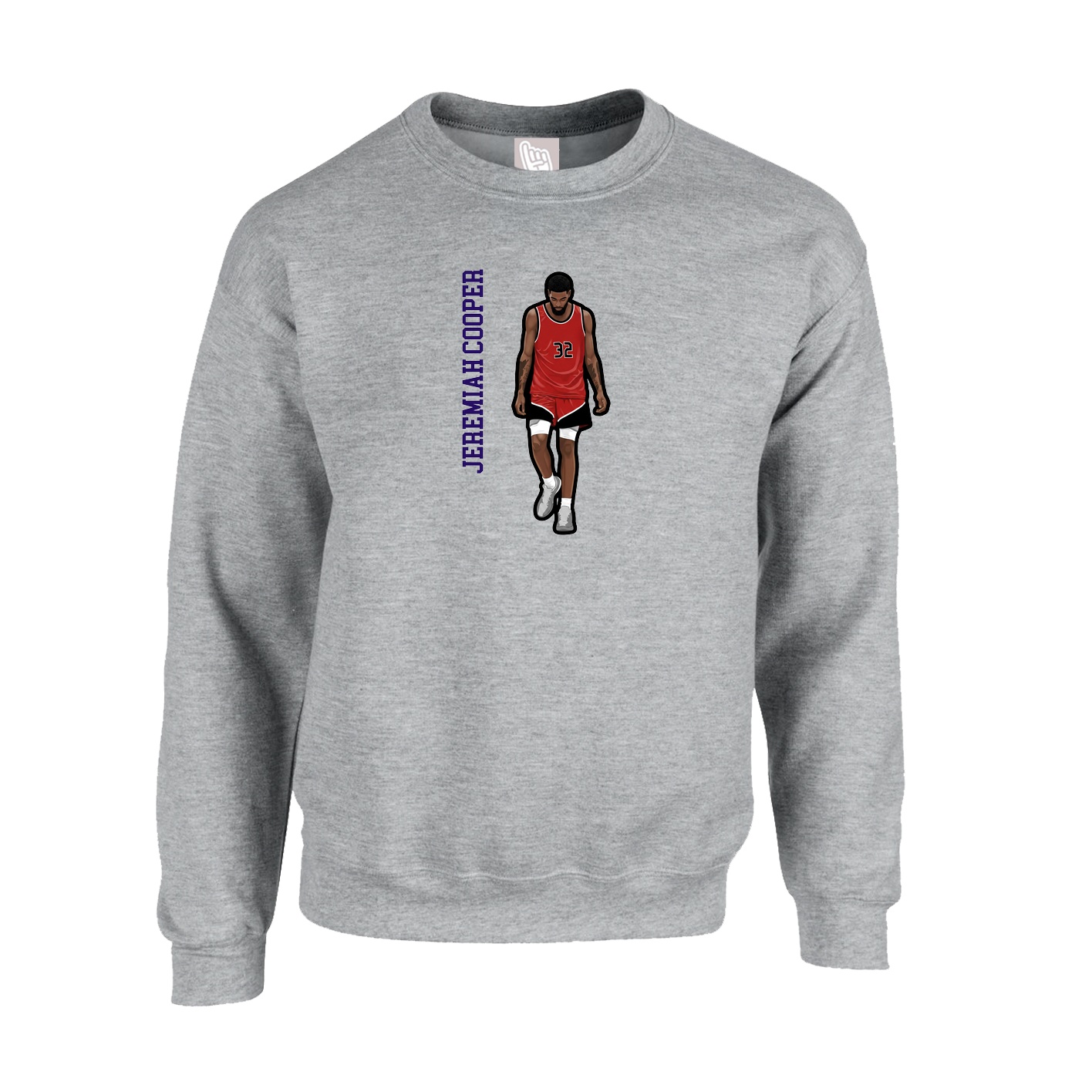 Fleece Crew — Name Vertical in Grey