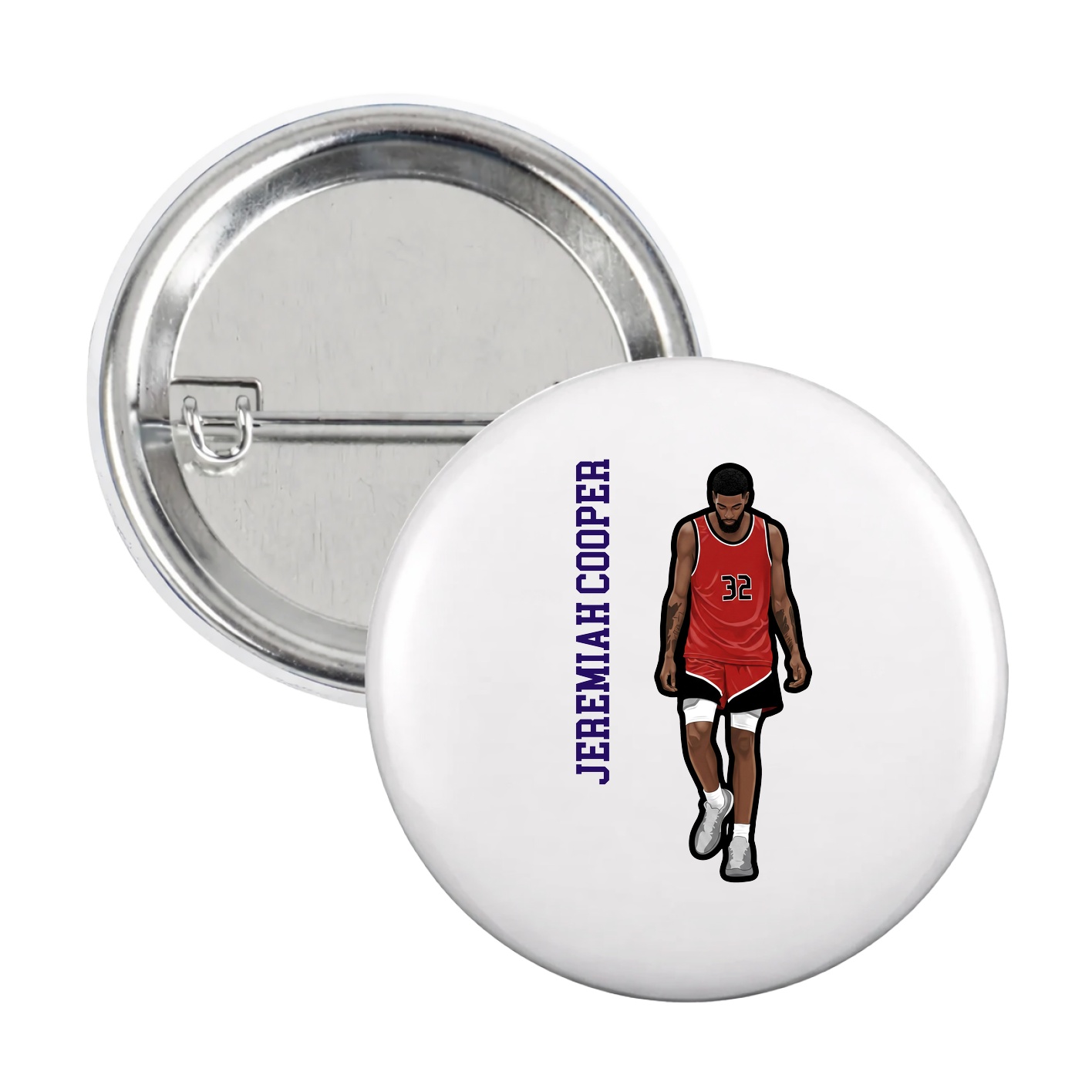 Game Day Button — Name Vertical in White