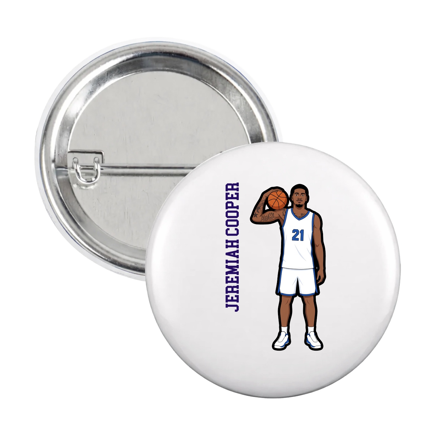 Game Day Button — Name Vertical in White