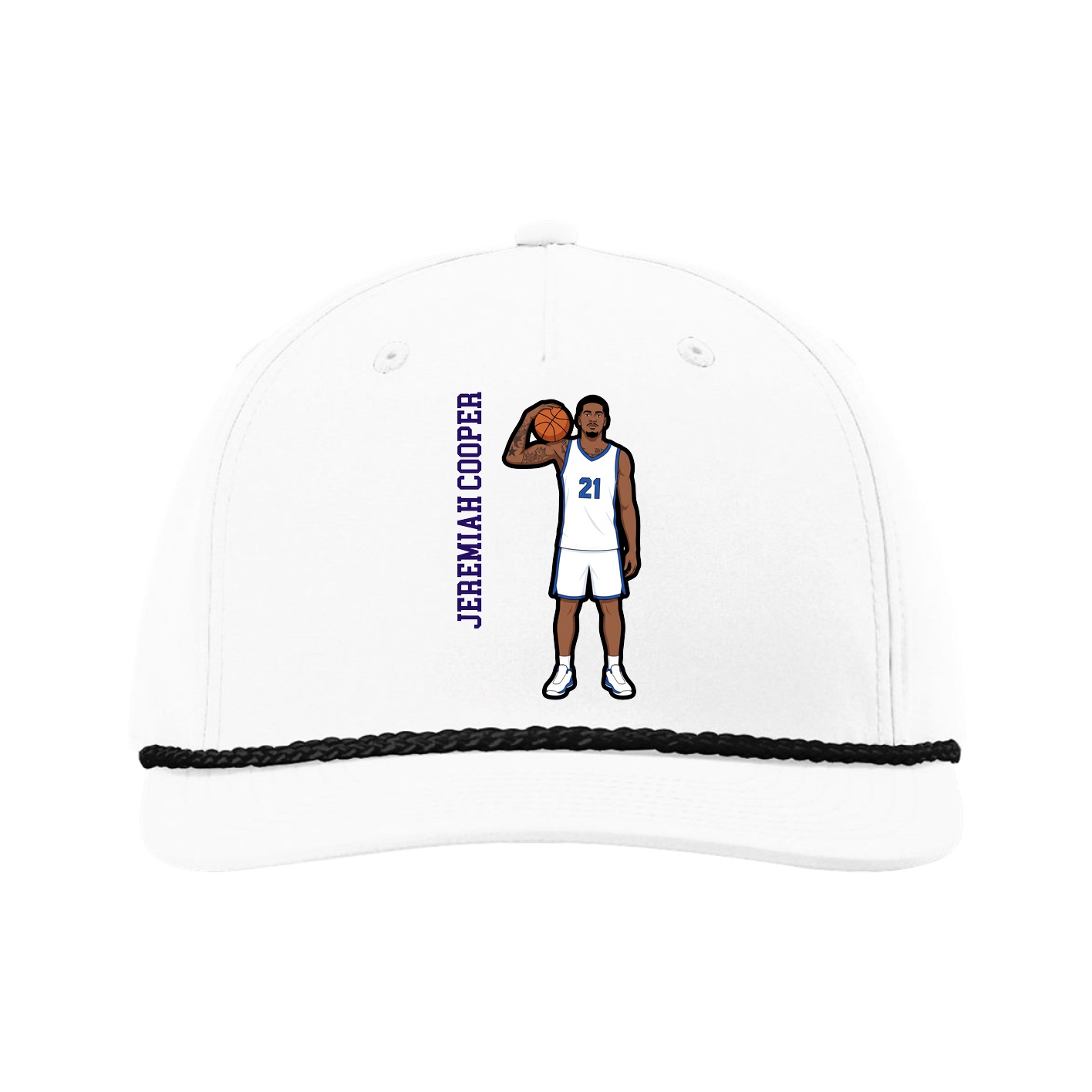 Five-Panel Classic Rope Cap — Name Vertical in White