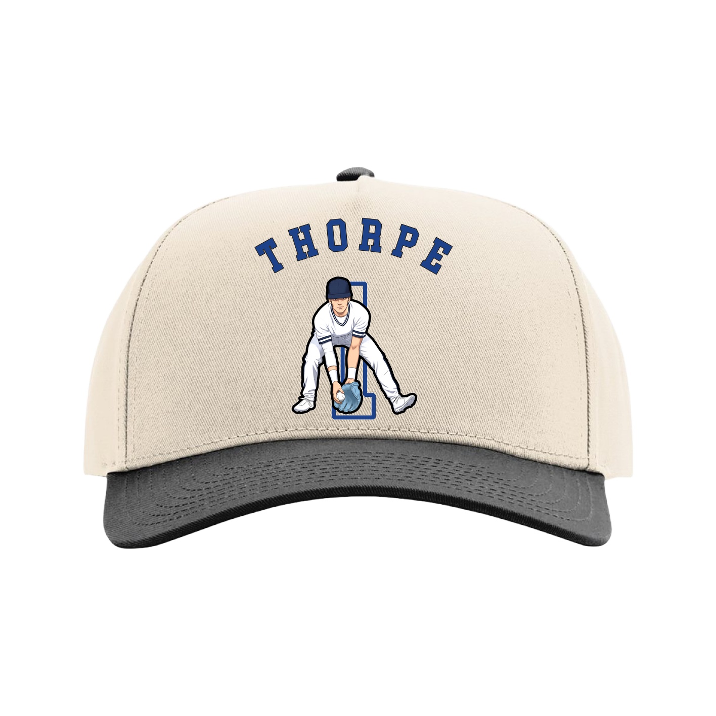 Full Fabric Five-Panel Champ Cap — Shirsey Arch in Cream/Black