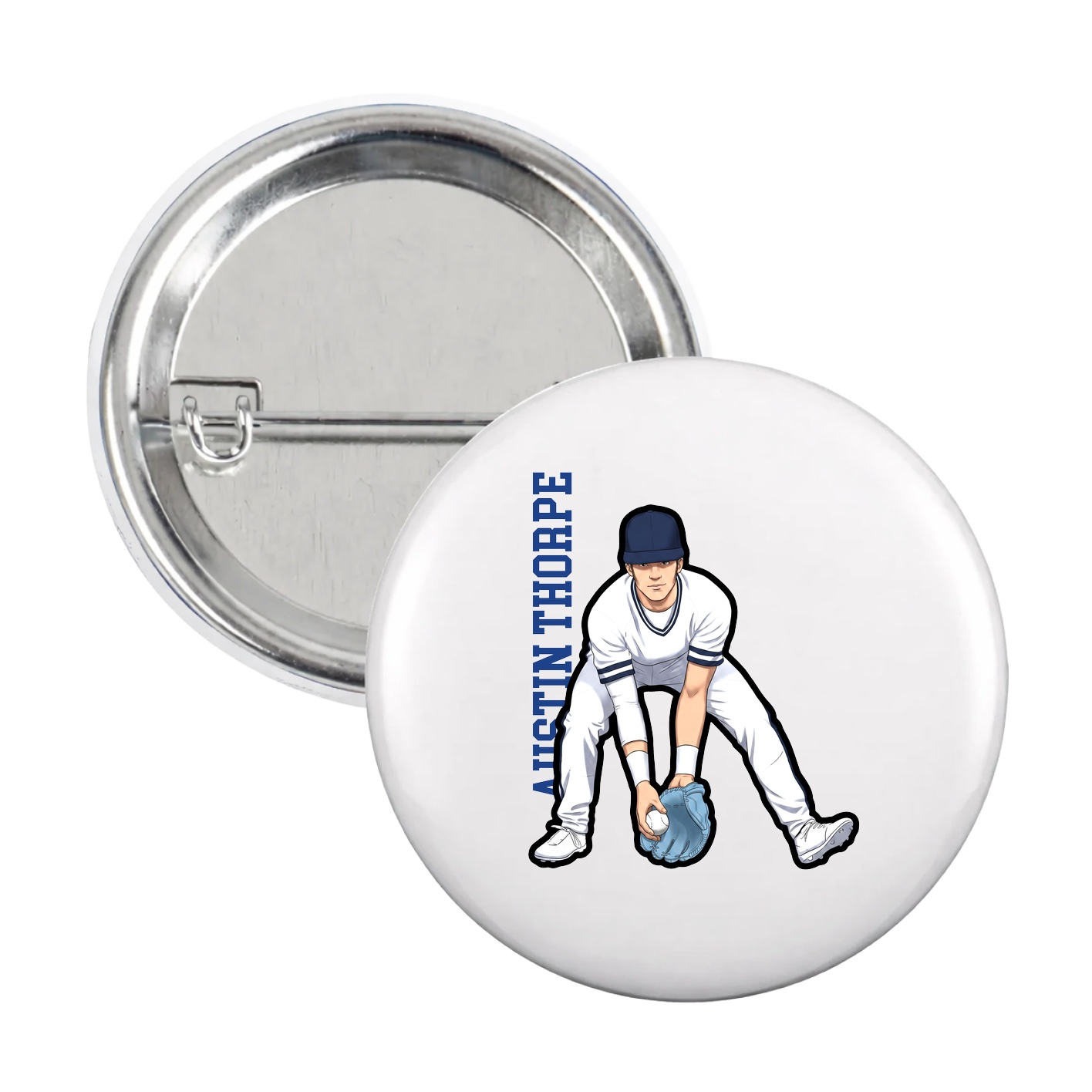 Game Day Button — Name Vertical in White
