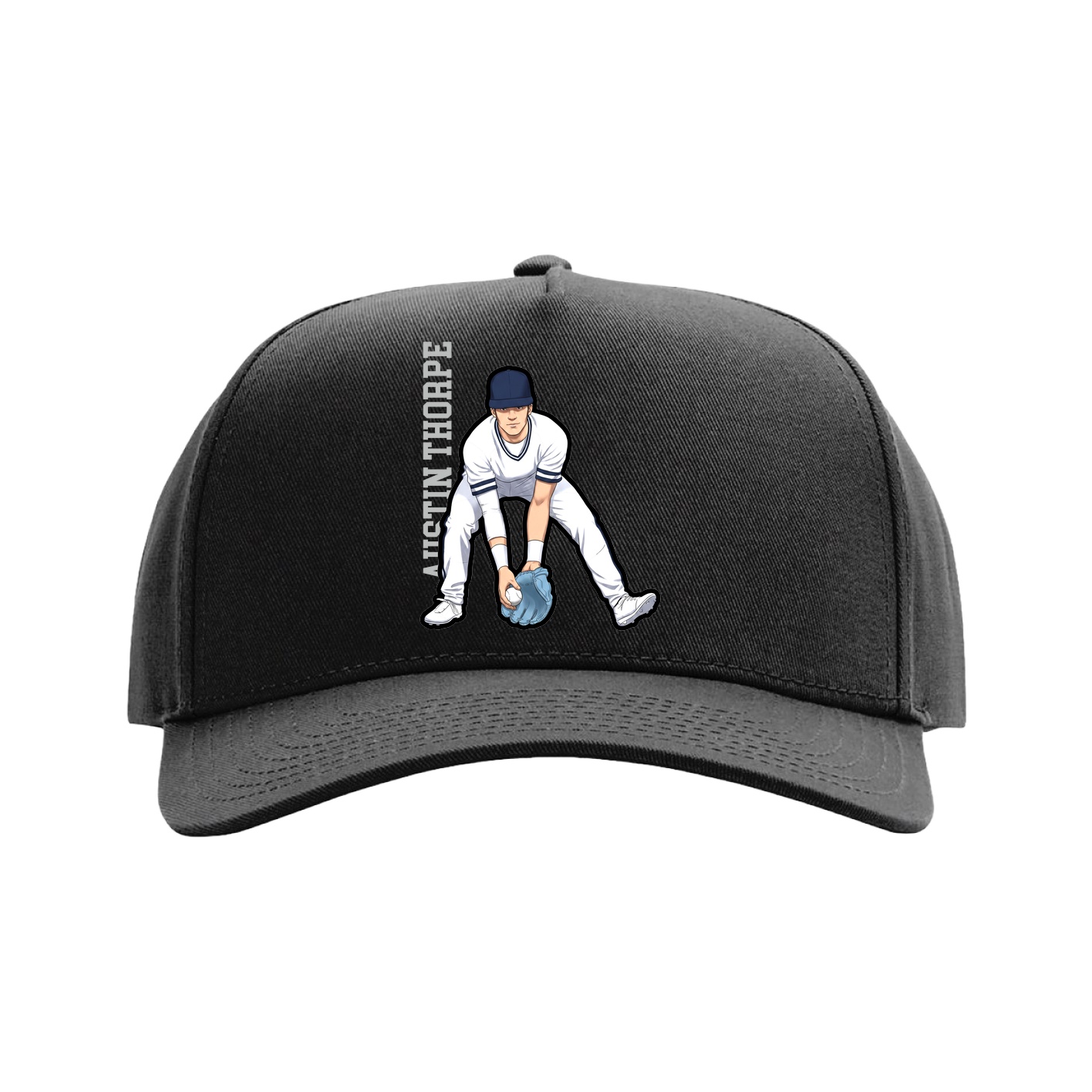 Full Fabric Five-Panel Champ Cap — Name Vertical in Black
