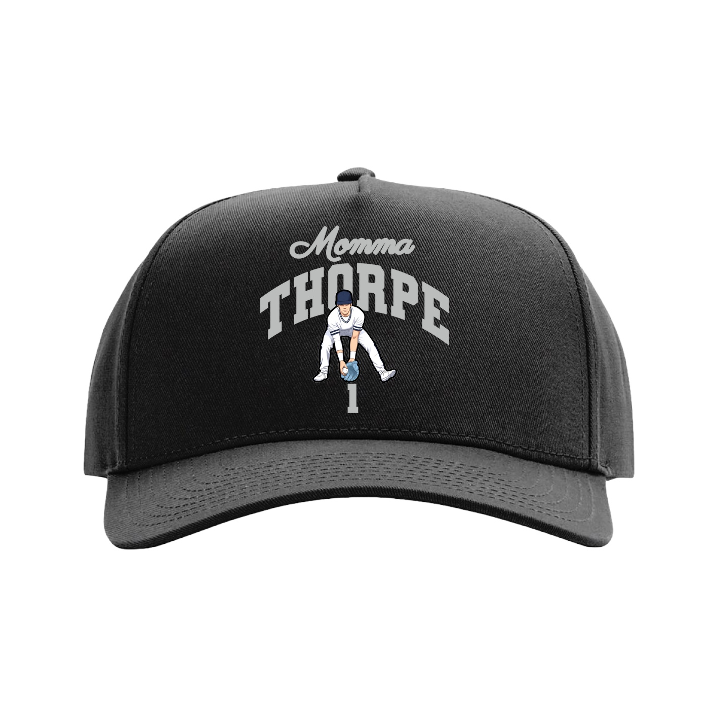 Full Fabric Five-Panel Champ Cap — Mothers Day Arch in Black