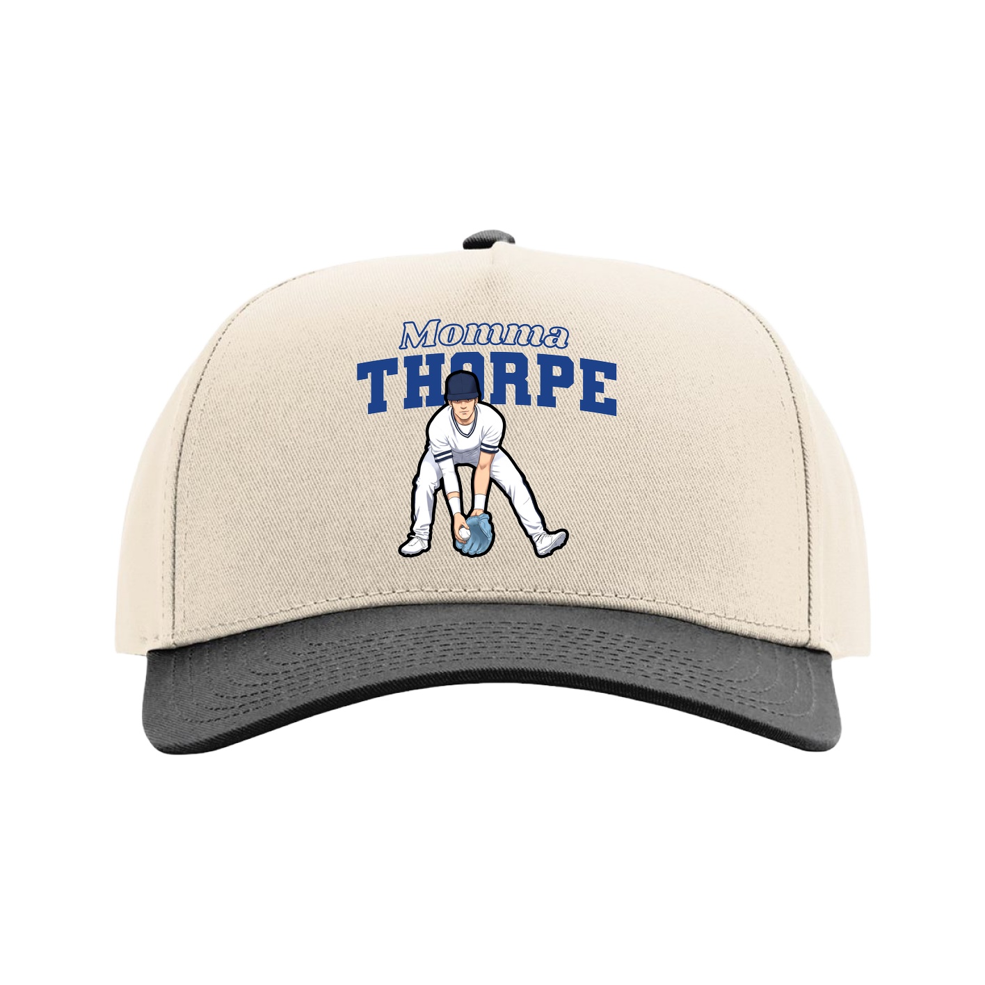 Full Fabric Five-Panel Champ Cap — Mothers Day Block in Cream/Black