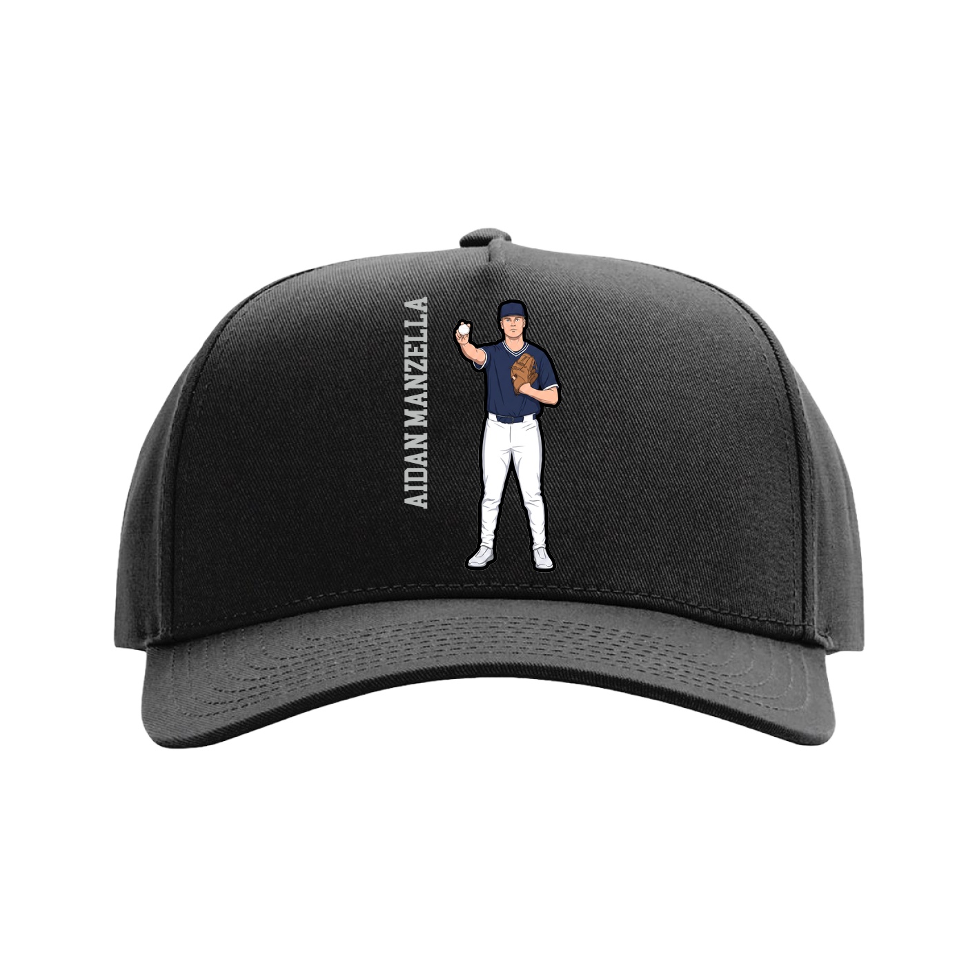 Full Fabric Five-Panel Champ Cap — Name Vertical in Black