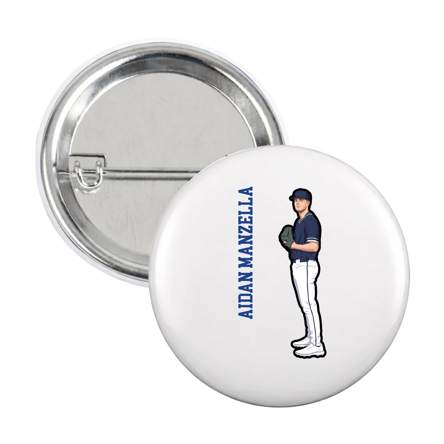 Game Day Button — Name Vertical in White