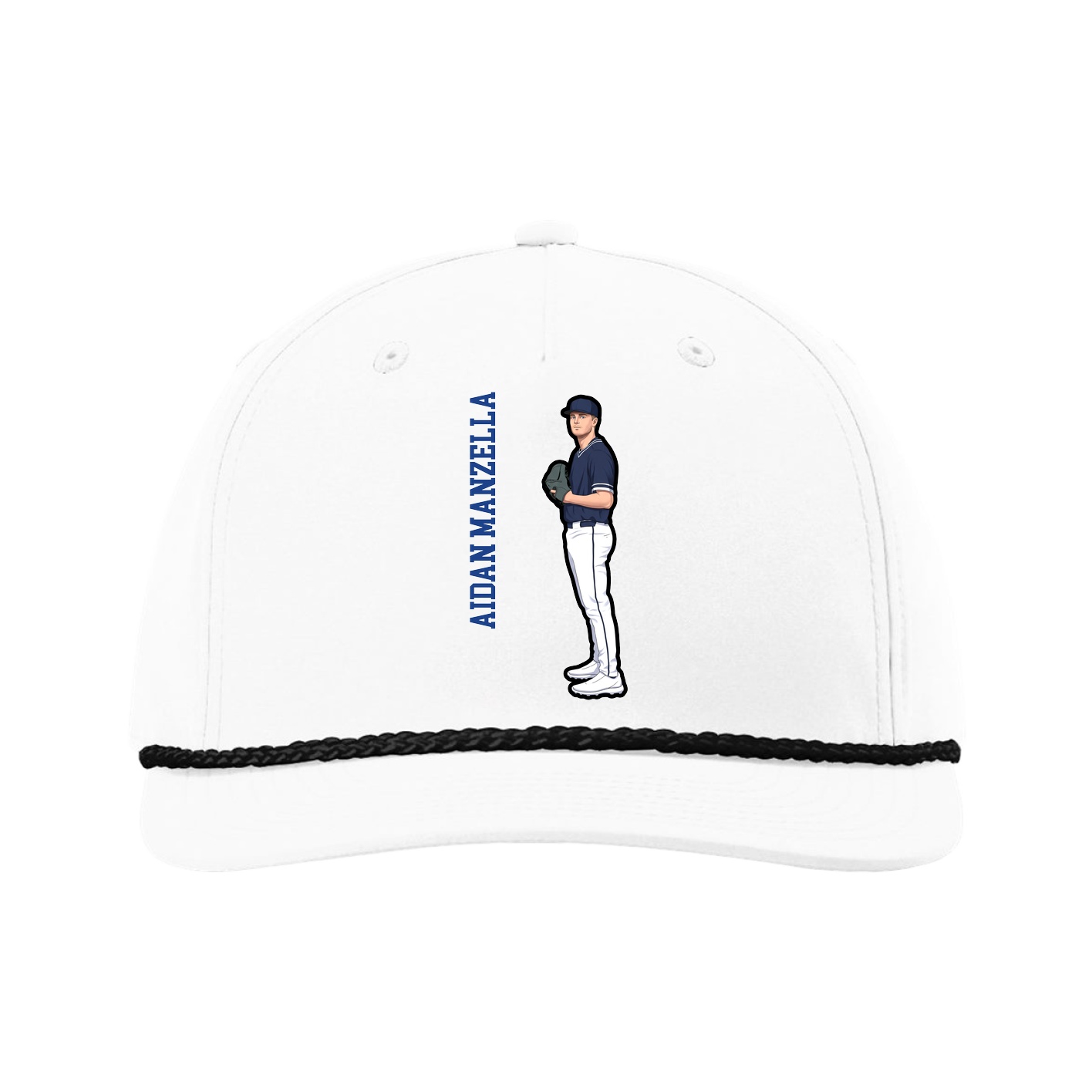 Five-Panel Classic Rope Cap — Name Vertical in White