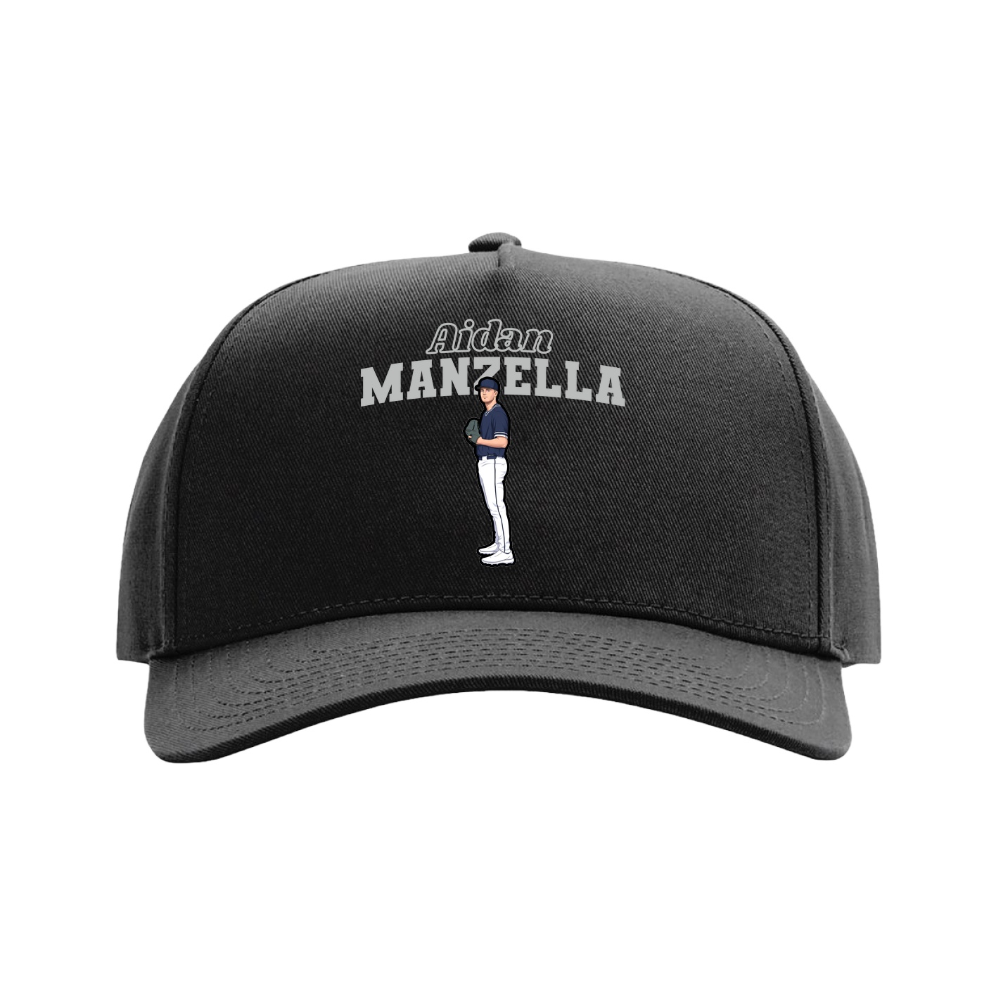 Full Fabric Five-Panel Champ Cap — Name Arch in Black