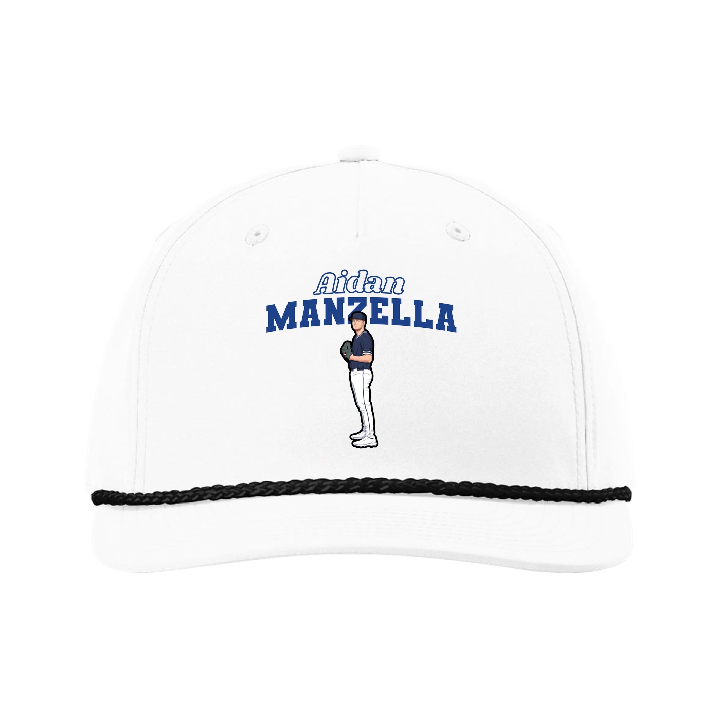 Five-Panel Classic Rope Cap — Name Arch in White