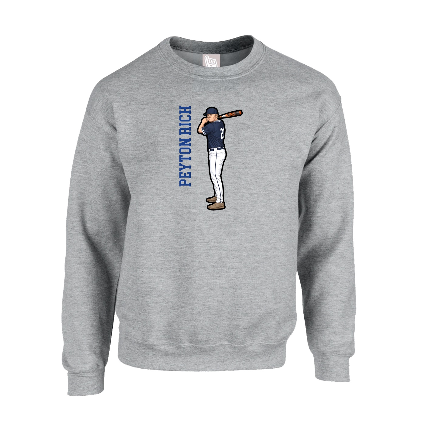 Fleece Crew — Name Vertical in Grey