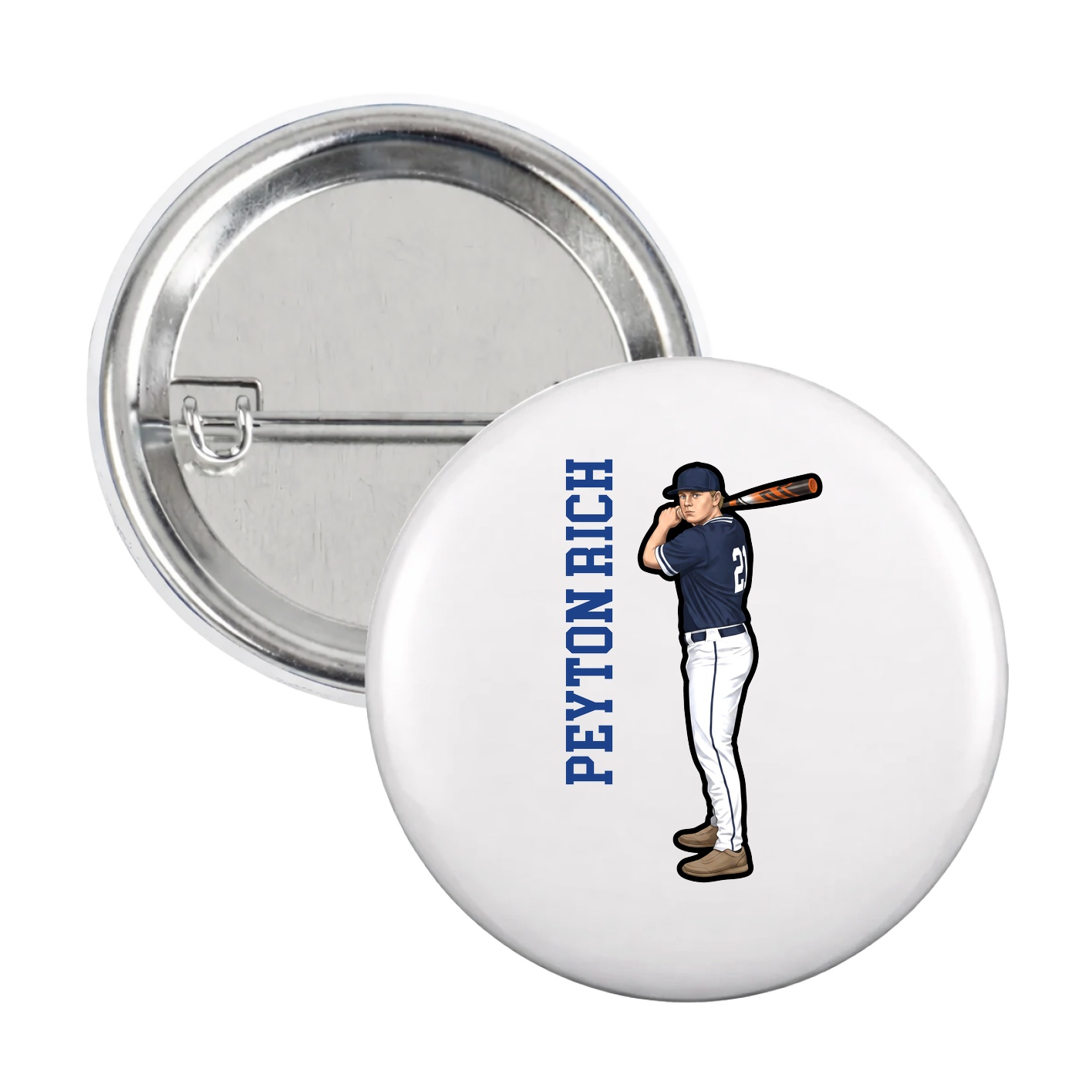 Game Day Button — Name Vertical in White