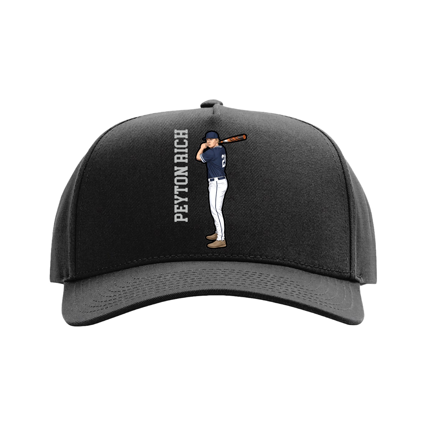 Full Fabric Five-Panel Champ Cap — Name Vertical in Black
