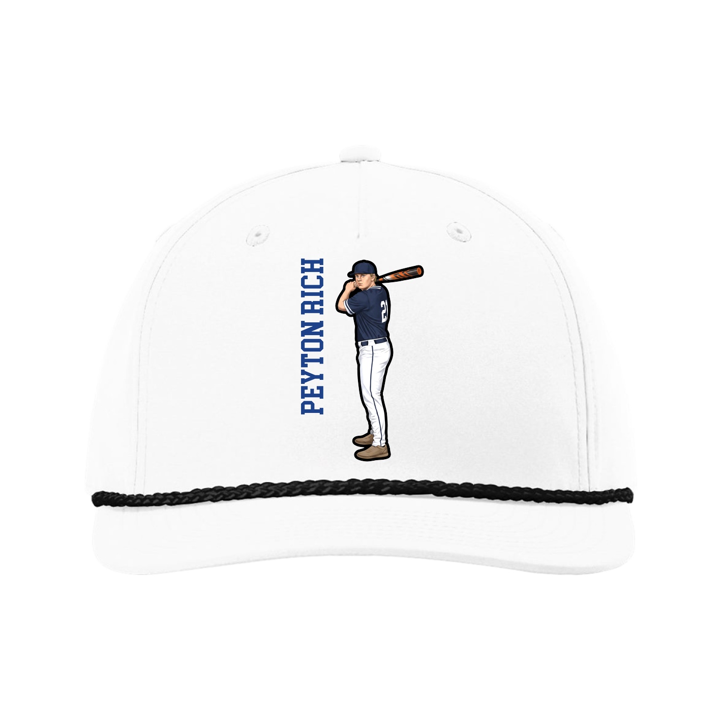 Five-Panel Classic Rope Cap — Name Vertical in White