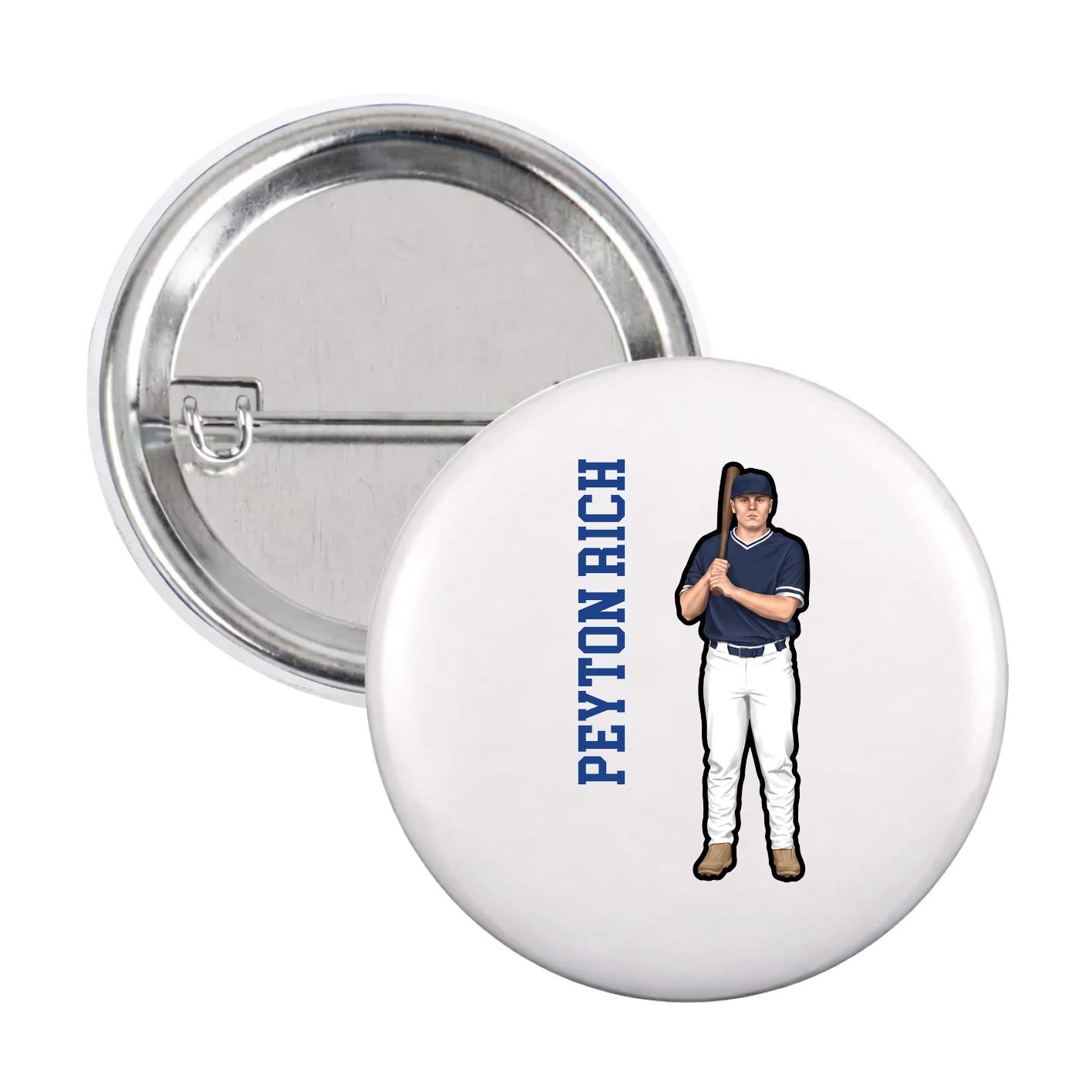 Game Day Button — Name Vertical in White