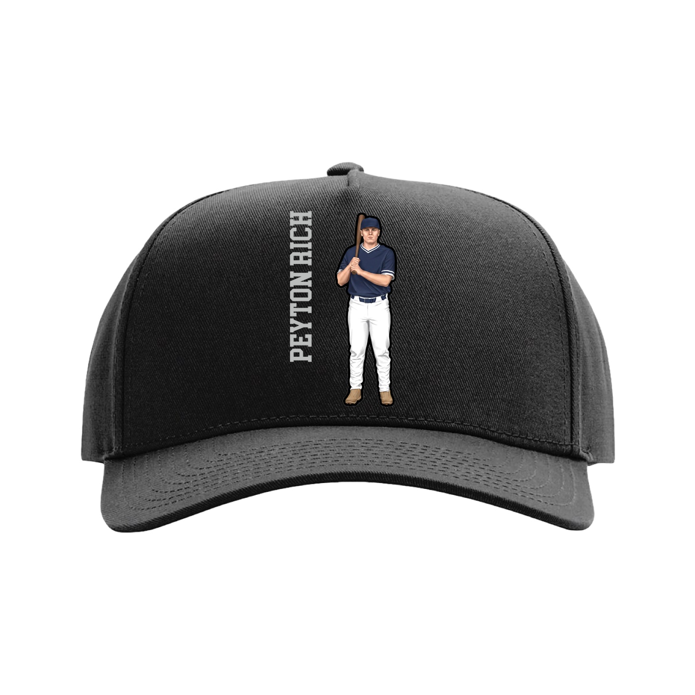 Full Fabric Five-Panel Champ Cap — Name Vertical in Black