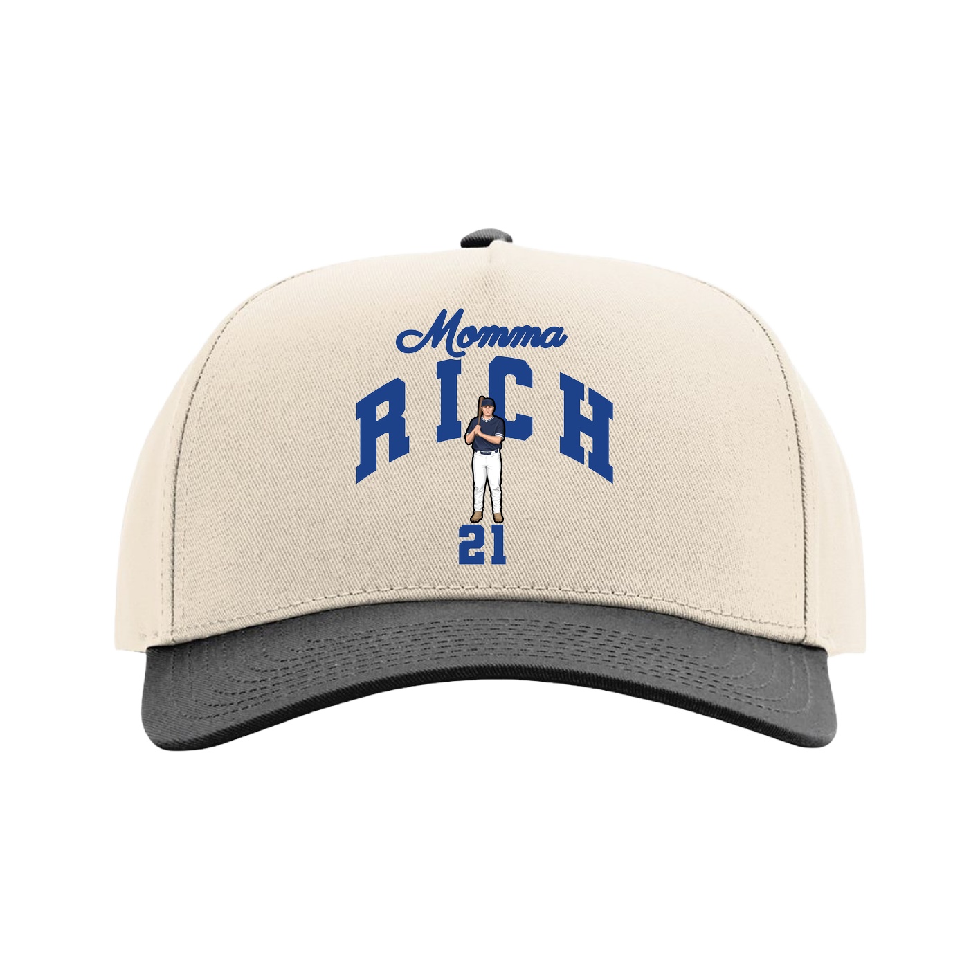 Full Fabric Five-Panel Champ Cap — Mothers Day Arch in Cream/Black