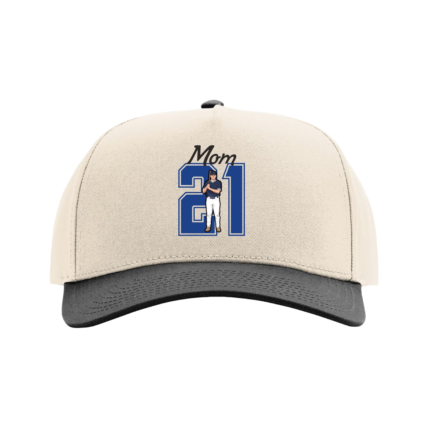 Full Fabric Five-Panel Champ Cap — Mothers Day Shirsey in Cream/Black
