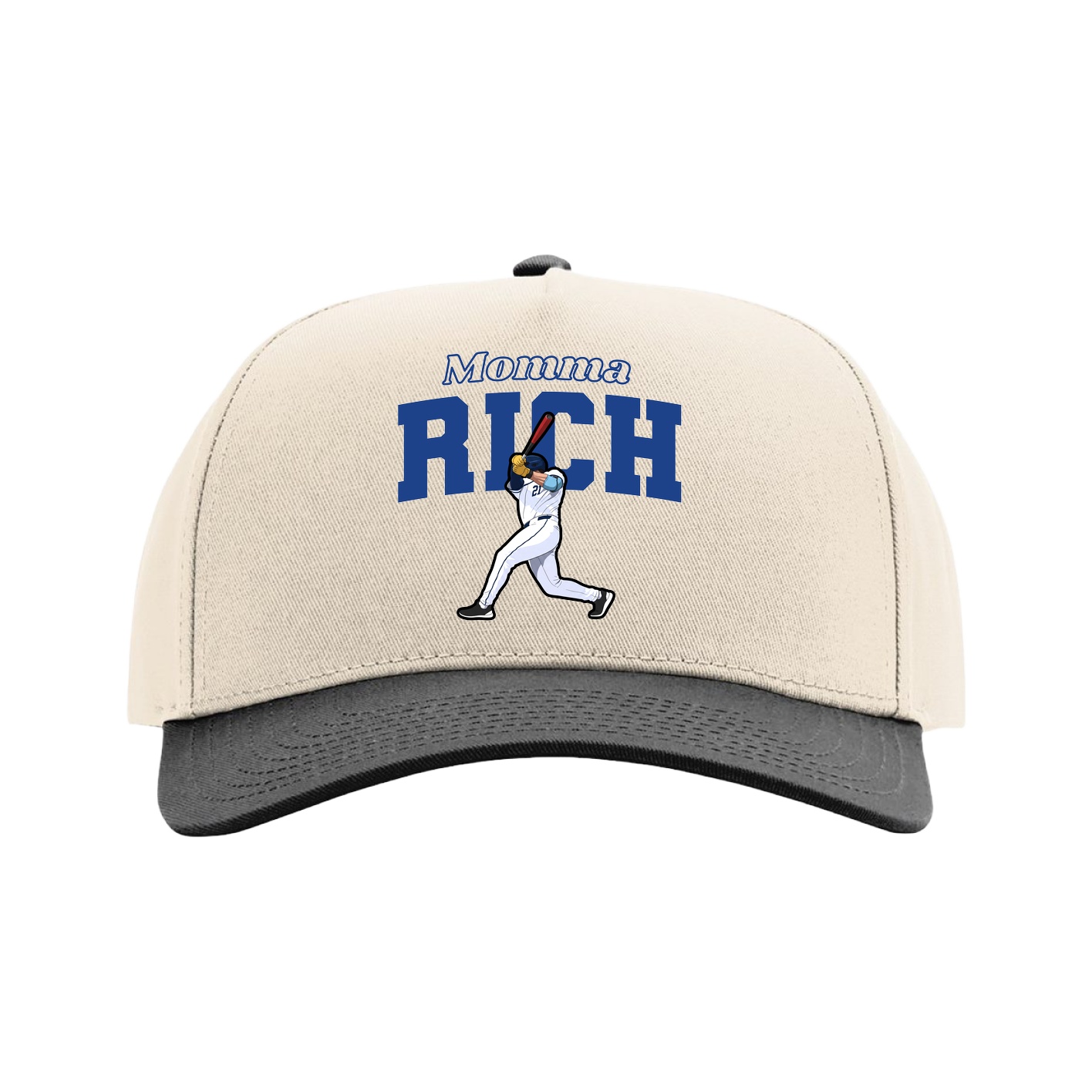 Full Fabric Five-Panel Champ Cap — Mothers Day Block in Cream/Black