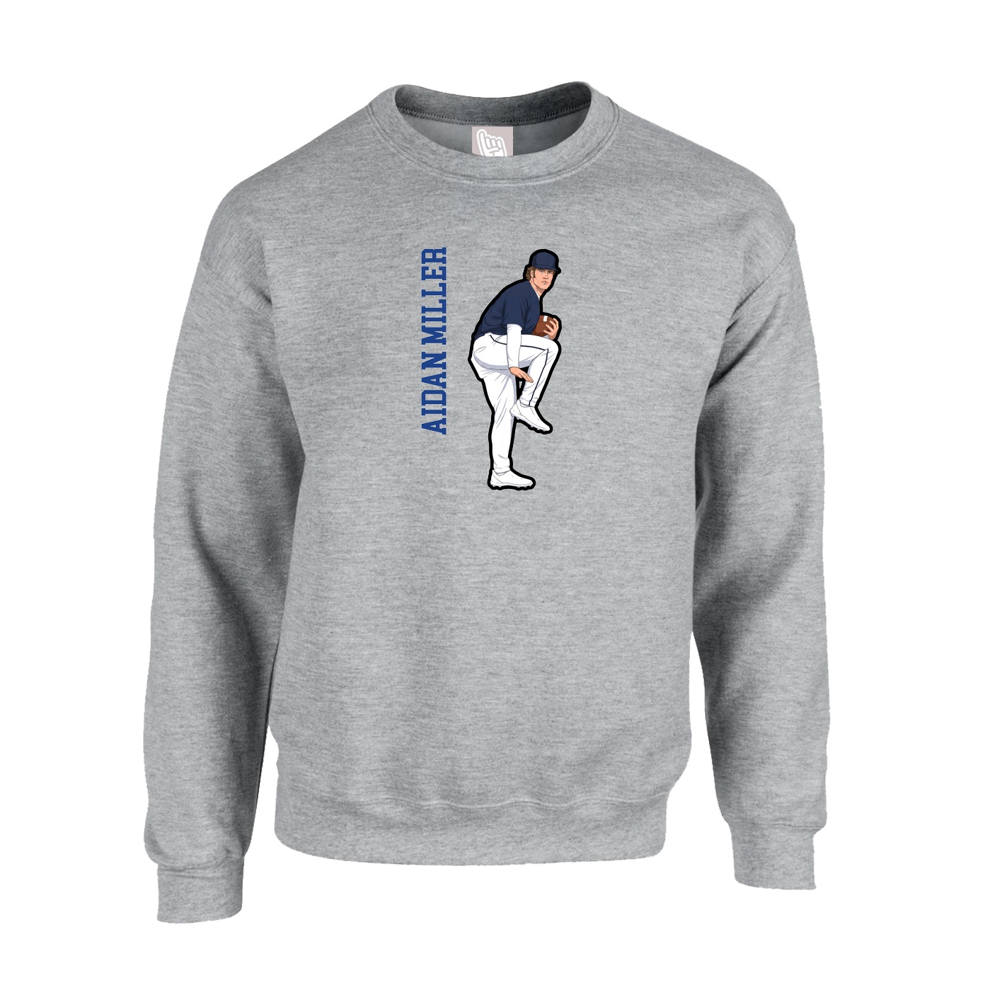 Fleece Crew — Name Vertical in Grey