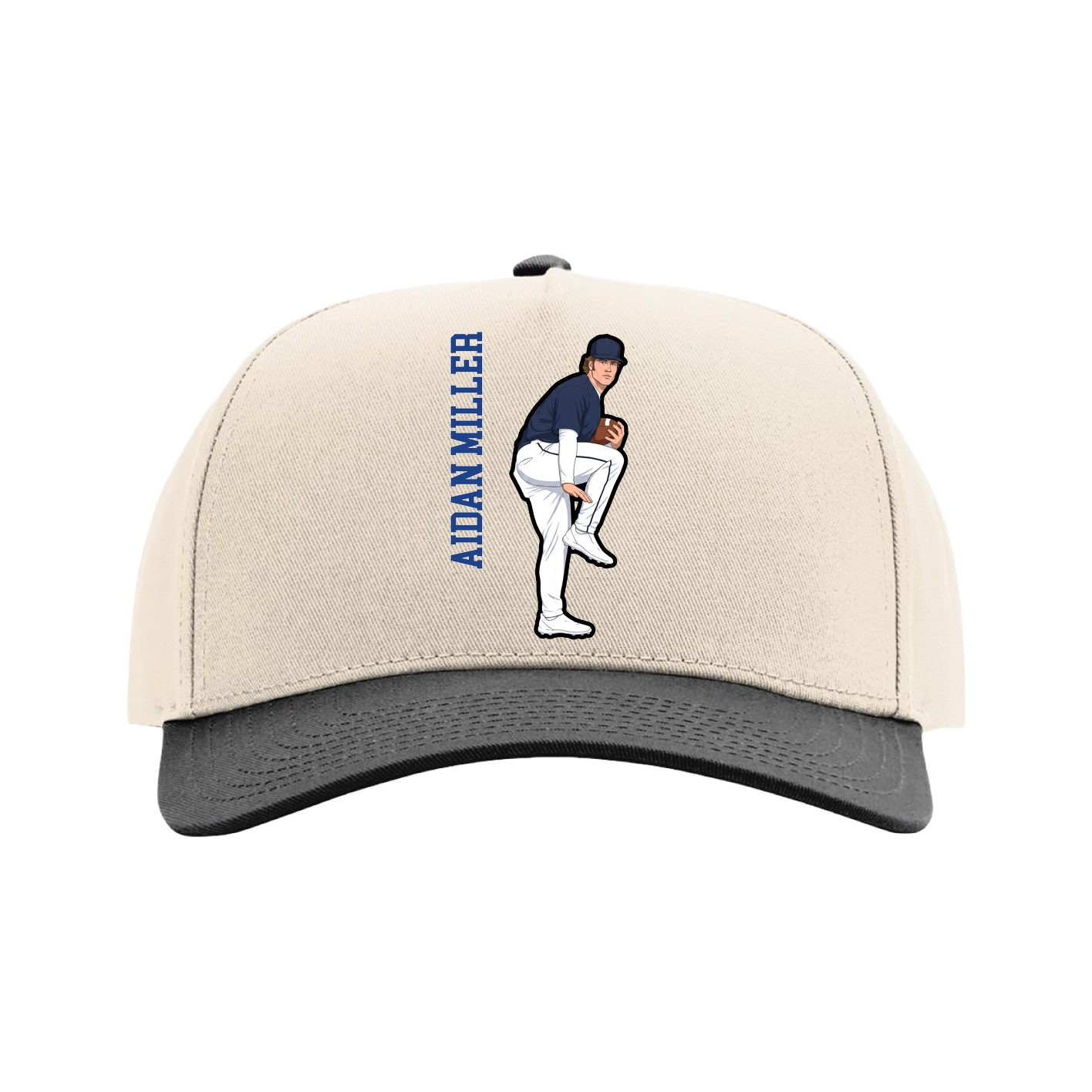 Full Fabric Five-Panel Champ Cap — Name Vertical in Cream/Black