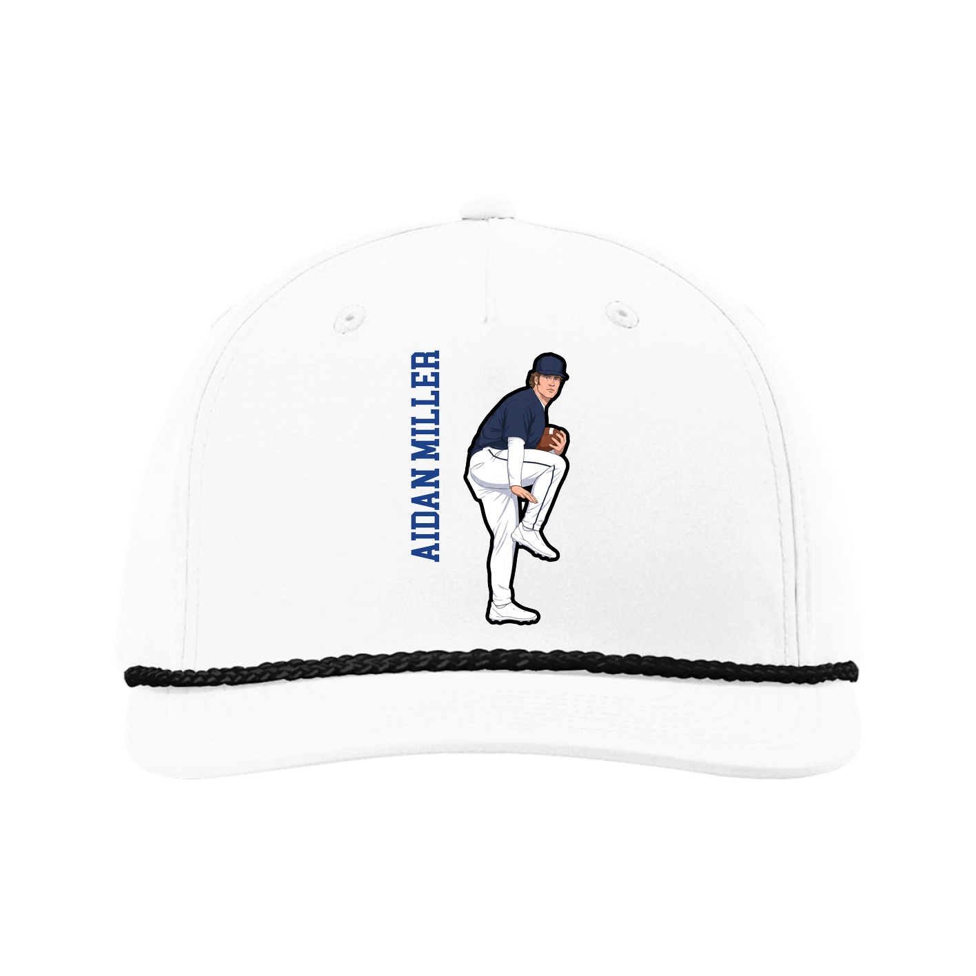 Five-Panel Classic Rope Cap — Name Vertical in White