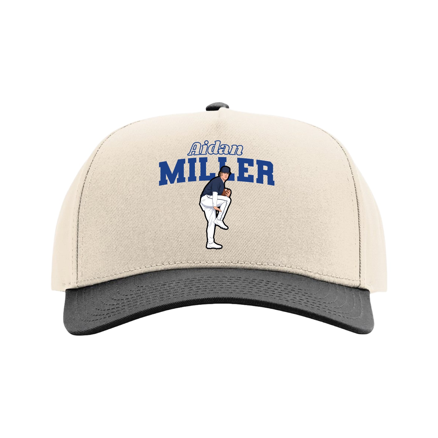 Full Fabric Five-Panel Champ Cap — Name Arch in Cream/Black